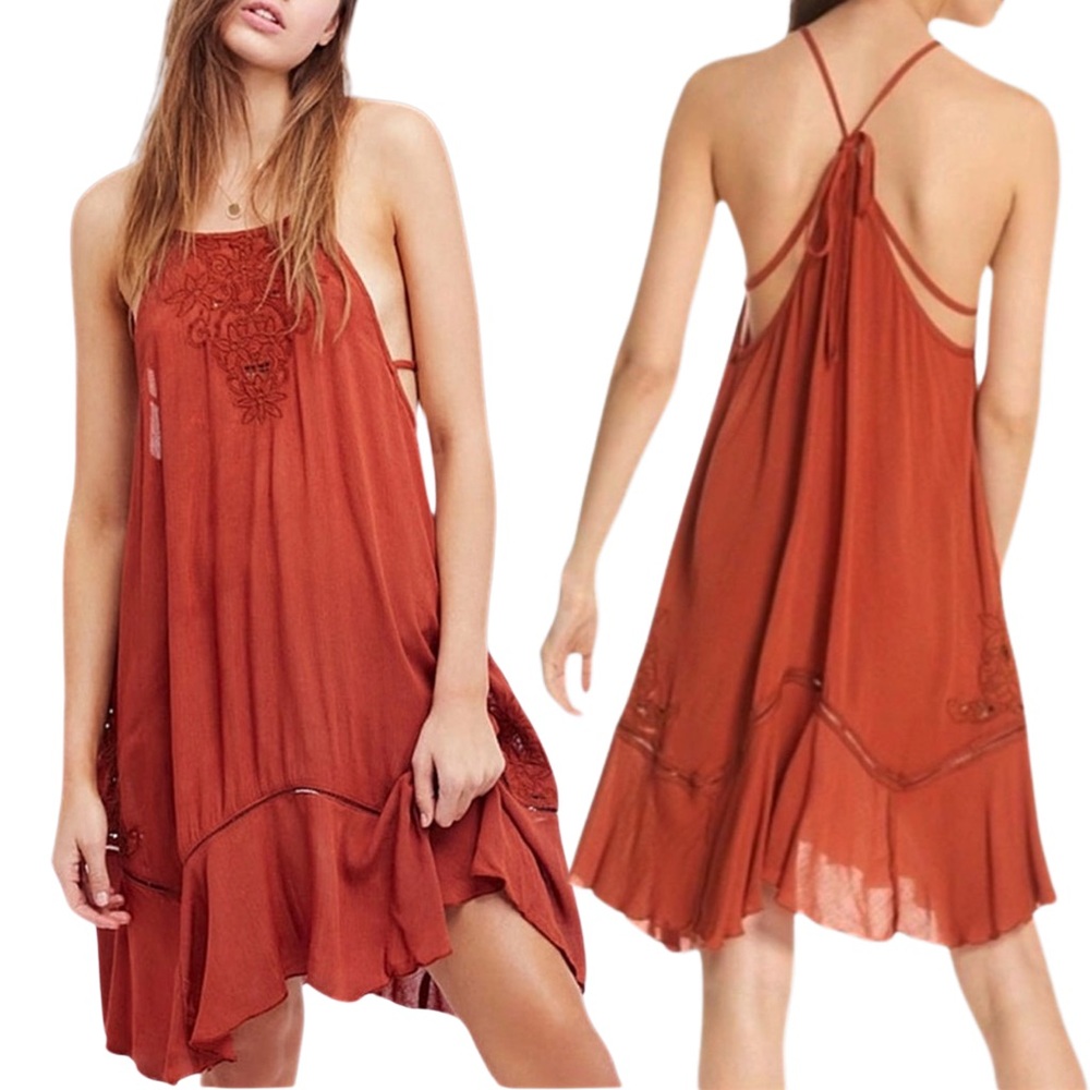 FREE PEOPLE Heat Wave‎ Embroidered Tunic in Terracotta